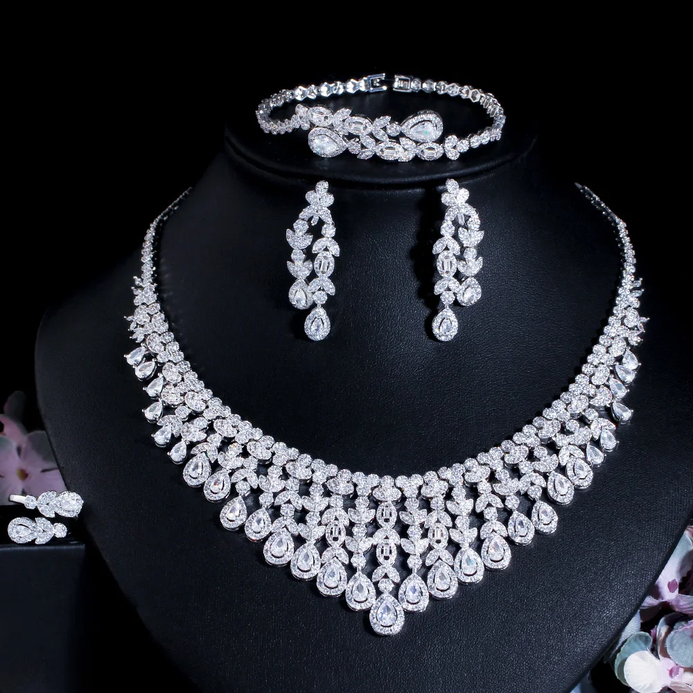 Super Luxury Tassel Leaf Drop Big Chunky Wedding Necklace Dubai White Gold Plate - $111.26