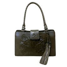 Patricia Nash Rienzo Satchel Soft Olive Green Rose Tooled Leather Tassel Bag - £90.56 GBP