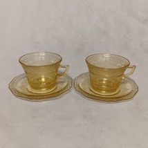 Federal Glass Patrician Spoke Cups Saucers 2 of Ea Yellow Amber Depression Glass - £23.94 GBP