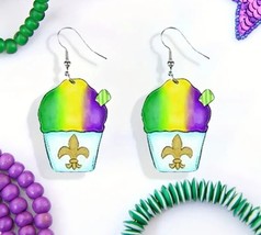 Snowball Earrings Mardi Gras Party Fluer De Lis Design - £9.87 GBP