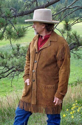 Men's Brown Color Western Fringed Style Genuine Suede Leather Handmade Long Coat