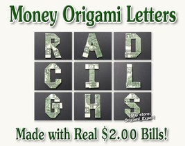MONEY ORIGAMI LETTERS Made with REAL TWO Dollar Bill Cash Currency Alphabet - €7,22 EUR+