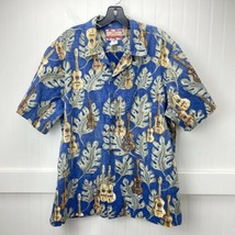 RJC Hawaiian Button Up Shirt Sz XL Mens Casual Blue Short Sleeve Top Ukelele USA - £14.46 GBP