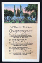 &quot;Out Where the West Begins&quot;, Arthur Chapman Poem, c1940&#39;s Unused Linen PC W146 - £3.59 GBP