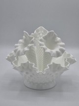 Fenton Milk Glass Hobnail Three Horn Epergne Vase 1940s - £104.50 GBP