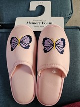 Charter Club Women&#39;s Pink Embroidered Butterfly Slippers Shoes Size MED 7-8 - $14.36