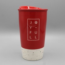 Starbucks Red Joyful Travel Tumbler Coffee Mug With Lid 12 oz Peace Logo Ceramic - £15.45 GBP