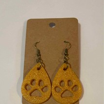 Handmade epoxy resin paw print earrings - mustard yellow-gold shimmer - £5.01 GBP