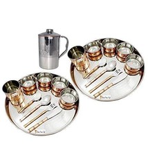 Prisha India Craft  Set of 2 Traditional Stainless Steel Copper Dinner Set of Th - £115.96 GBP