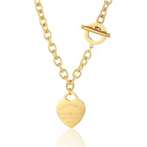 Classic Carve Forever Love Heart Pendant Necklace For Women Titanium Steel Gold  - £13.94 GBP