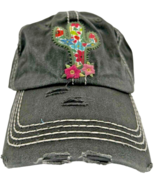 kb ethos vintage floral cactus grey distressed hook &amp; look adjustable ha... - $25.92 CAD