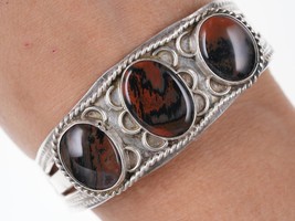 40&#39;s-50&#39;s Navajo heavy stamped silver petrified wood bracelet - £190.29 GBP