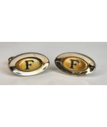 Vintage Cuff Links Monogram Initial Letter &quot;F&quot; 2 Tone Brass &amp; Silver 50s... - $9.98