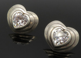 925 Sterling Silver - Vintage Cubic Zirconia Love Heart Drop Earrings - ... - £38.63 GBP