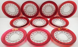 10 Tiffin Franciscan Kings Crown Ruby Flashed Luncheon Plates Set Dishes MCM Lot - $125.60