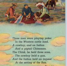 Cowboy Indian Chinaman Old West Joke Postcard Linen Vintage Unposted - £6.91 GBP