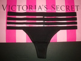 New Victoria&#39;s Secret Stripe Waist Cotton Modal Blend Thong Panty Black Size S - £8.57 GBP