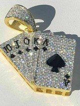 2.18 Ct Diamond Cards Deck Royal Flush Ace Men&#39;s Charm Pendant Necklace &amp; Chain - £98.87 GBP