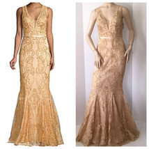 Basix Black Label Mermaid Champagne Embellished Gown (Size 4) - MSRP $850.00 - £319.70 GBP