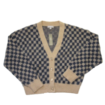 NWT J.Crew Checkered V-neck Cardigan in Sandy Beach Navy Brushed Yarn Sweater S - £77.77 GBP