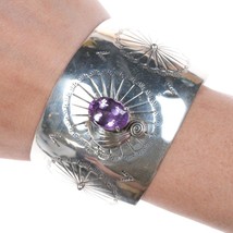 7&quot; Southwestern Sterling and Amethyst wide cuff bracelet - $242.55