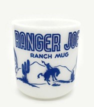 Hazel Atlas Ranger Joe Ranch Mug White w/ Blue Milk Glass Child&#39;s Juice,... - £14.75 GBP