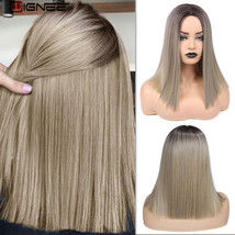 2 Tone Ombre Blondies Synthetic Wig for Women Middle Part Short Straight... - $62.99