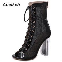 Women Lace-Up Ankle Boots Sandal Open Toe Botas Mujer Gladiator High Heels Booti - £42.96 GBP
