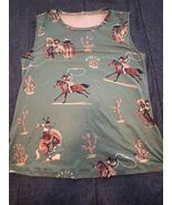 Vintage Western-Themed Sleeveless Top With Cowboy &amp; Horse Print Size Large - $294.37 MXN