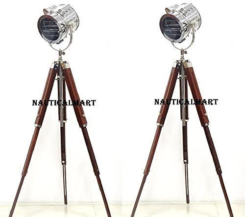 Primary image for Industrial Studio Designer Nautical Searchlight Tripod Floor Lamp Set of Two