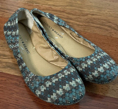 Lucky Brand Emmie Ballet Flats Slip On Canvas Gray Blue White Size 7.5 - $21.77