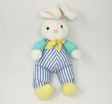 Vintage Hallmark Cards White Bunny Rabbit Stuffed Animal Plush Toy Blue Stripes - $32.30