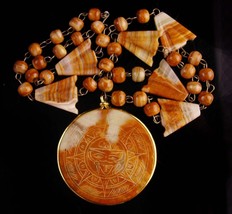 Vintage carved Sun necklace - big Mask agate pendant - Vintage Aztec jewelry -   - £99.36 GBP