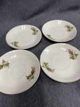 4 Vintage Moss Rose Teacup Saucers 4 1/4” Diameter Gold Trim Small - £6.29 GBP