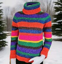 Vtg DonnKenny Cowl Neck Sweater Womens M Bold Striped Chunky Long Sleeve... - $44.14