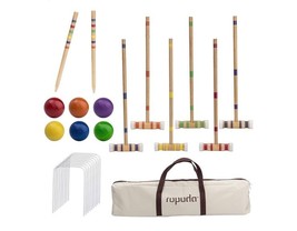  Six-Player Croquet Set with Wooden Mallets, Colored Balls, Sturdy Carry... - $69.18