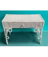 White Wicker Rattan Vanity Desk Hall Accent Table Boho Shabby Chic Peacock - $679.13 CAD