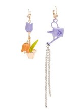 Betsey Johnson Tulips and Purple Watering Can Mismatch Drop Earrings - £22.13 GBP