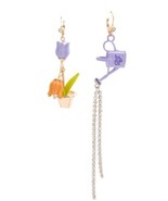 Betsey Johnson Tulips and Purple Watering Can Mismatch Drop Earrings - $38.30 CAD