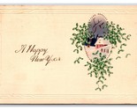 Happy New Year Minimal Winter Night Cabin Scene Embossed DB Postcard U17 - $2.63