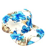 5 PANEL CAMPER WHITE BLUE HIBISCUS FLORAL PRINT HAT CAP ADJUSTABLE FLOWE... - €13,80 EUR