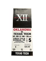 1996 Oklahoma Sooners Football Ticket Stub Texas Tech Red Raiders Norman OU - £7.90 GBP