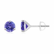 Natural Tanzanite Round Solitaire Stud Earrings in 14K Gold (AA, 6MM) - £574.09 GBP