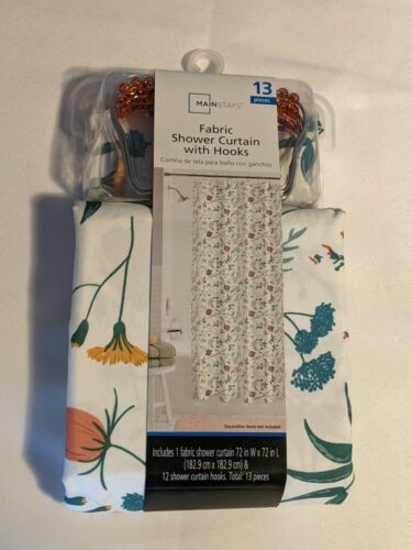Primary image for Mainstays Fabric Shower Curtain with Hooks Multi Pressed Floral 13 Pieces 