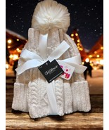 White Cable Knit Beanie &amp; Fingerless Gloves Gift Set Pom-Pom Hat Cold We... - $19.14 CAD