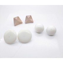 Vintage White and Beige Button Earrings Bundle, Lot of 3 Pair Neutral Studs - £22.40 GBP