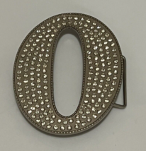 Vintage Metal Belt Buckle Silver Toned Rhinestone Covered Letter Initial O - $13.98