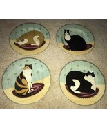 2000 Sakura Warren Kimble Cat Collection 8&quot; Stoneware Salad Plates Set o... - £27.88 GBP