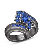 Engagement Wedding Bridal Ring Set Marquise Shape Sapphire 14K Black Gol... - £72.66 GBP