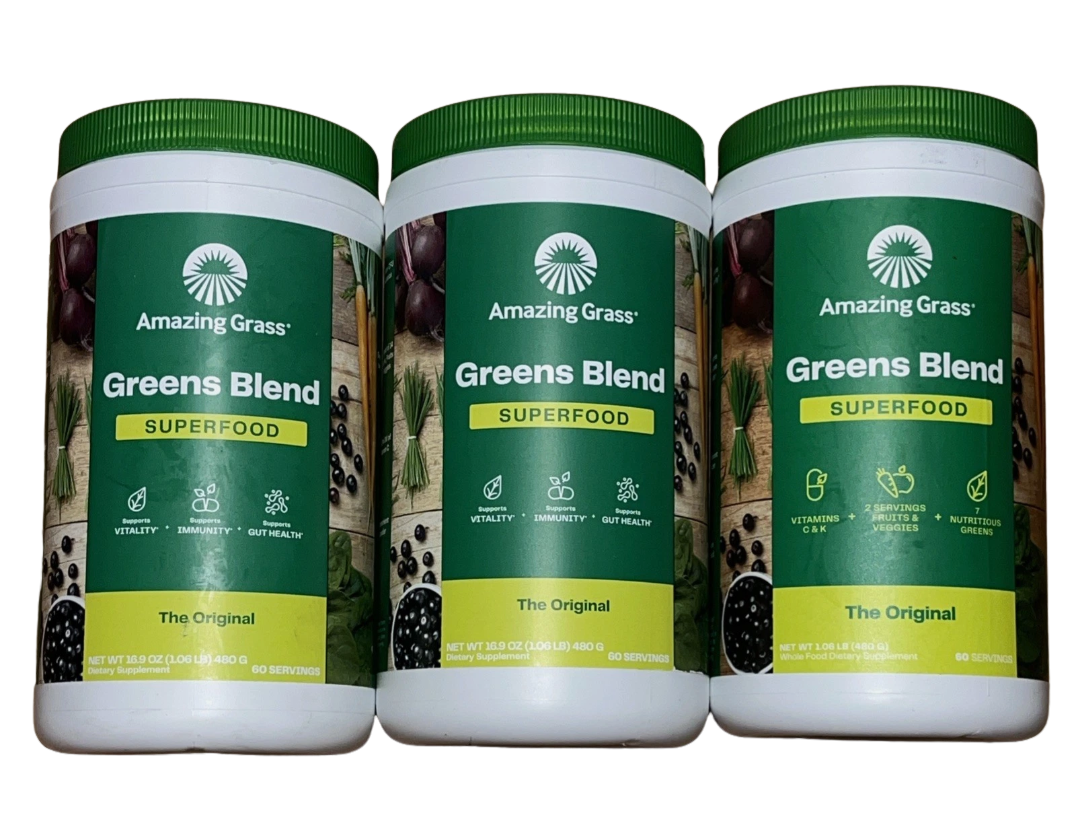 3 Amazing Grass Greens Blend 1.06lb Superfood The Original Powder 60 Ser... - $79.99
